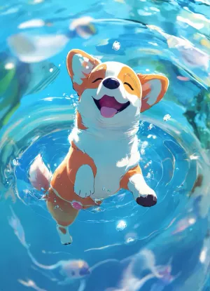 Joyful Corgi in Water